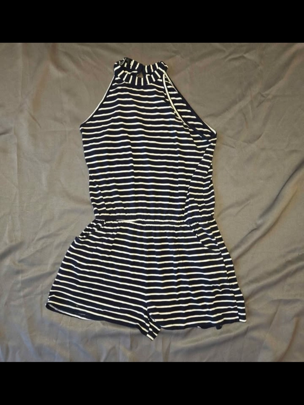 Merokeety Striped Women's Romper – Size Medium (Navy & White / Open Back)